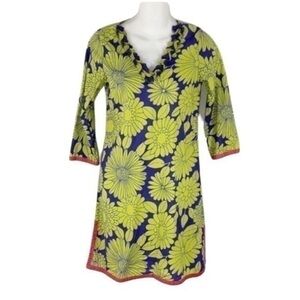 Floral V-Neck Mini Dress - Blue and Yellow